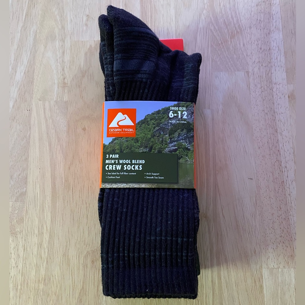Ozark Trail Men's Merino Wool Blend Socks, 3-Pack